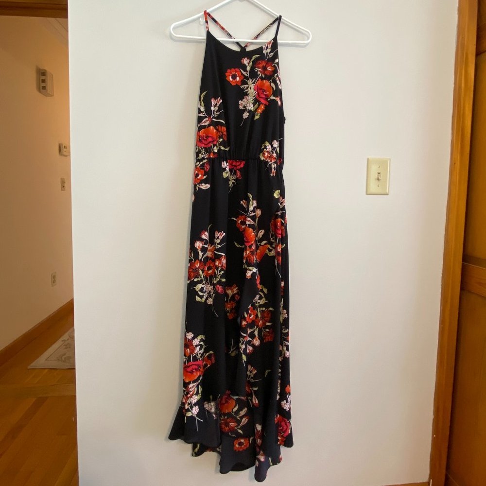 AQUA Black Floral Ruffle Hem Dress - NWOT - Picture 1 of 3